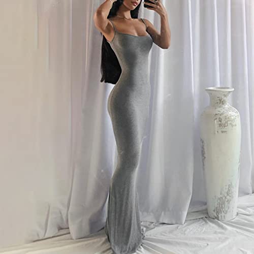Image of Womens Spaghetti Strap Bodycon Backless Maxi Dress