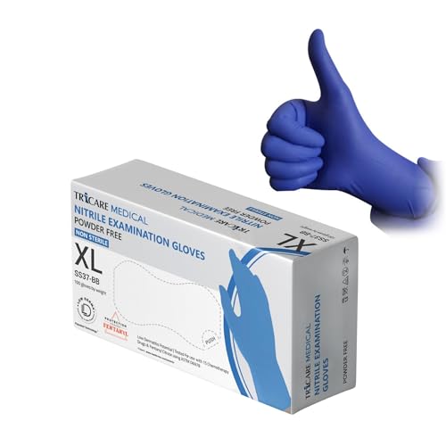 TRICARE MEDICAL Low Derma x Large Nitrile Exam Gloves, Blue, 4.7 mil, Medium duty, Latex-free, Powder-free, Chemo Drug Tested, Box of 100
