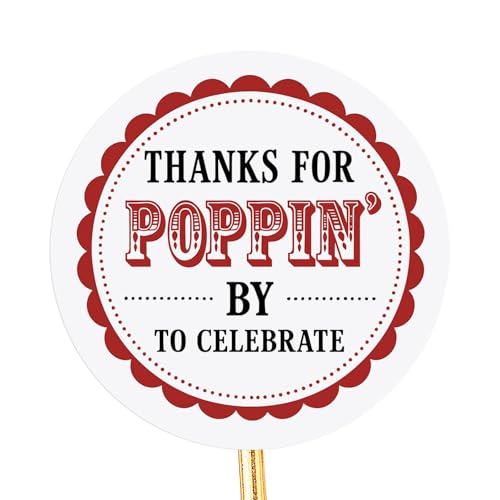 120 x Thanks for Popping by to Celebrate Favor Stickers, Thanks Stickers for Wedding/Bachelorette/Baby Shower/Bridal Shower or Birthday Popcorn, Round Popcorn Favor Lables 1.6