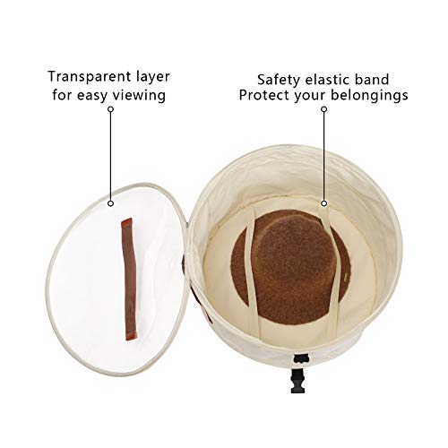 Goklmn Foldable Round Hat Storage Box with Lid, Stuffed Animal Toy Storage Box, Large Pop-Up Hat Storage Bag, Men and Women Travel Hat Box, 17 in Beige