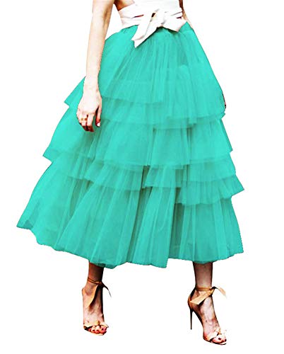 Women's Elastic Waist Tiered Layered Mesh Tulle Tutu A-line Midi Skirt