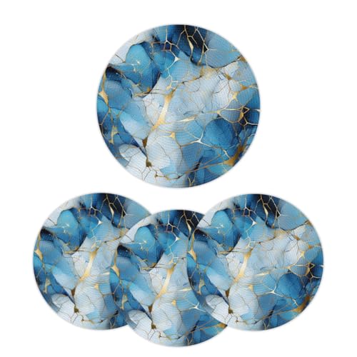 Mintoprints Juego de 4 manteles individuales redondos trenzados de mármol azul, manteles individuales lavables para mesa de cocina y comedor, 38 cm