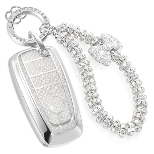 Image of for Ford Key Fob Cover with Fashionable Zirconia Wristlet KeyChain, Enchanting Diamond Patterns Soft Case for Fusion Mustang F150-350 Edge Explorer MKX,etc. (5 Button) Shell (White, B)