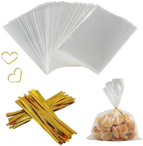QOIUSO 100pcs Cellophane Treat Bags: 5 X11 Inch Clear Cellophane Bags For Treat Candy Snacks Cookies Dessert Bakery Gift Wrapping - Plastic Goodie Bags With 110 Twist Ties For Party Favors - View #11