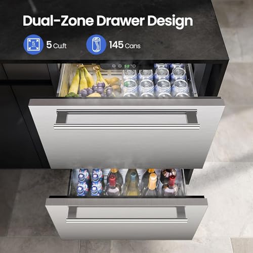 Image of Electactic Under Counter Refrigerator, 24 Inch Double Drawer Beverage Fridge, Built-in Outdoor Beverage Cooler for Soda Drink & Beer, 145 Cans for Kitchen & Commercial, Stainless steel