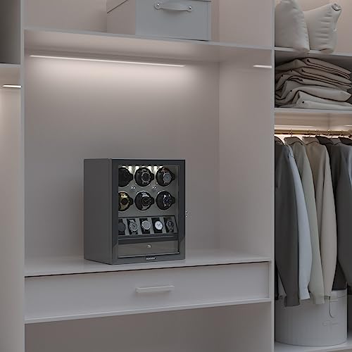 Image of DUKWIN Watch Winder for Automatic Watches, White Lockable Watch Winders with Extra Watch Storage, Jewelry Storage, 4 Rotation Modes, LED Light, Super Quiet Mabuchi Motor and Spring Watch Pillows