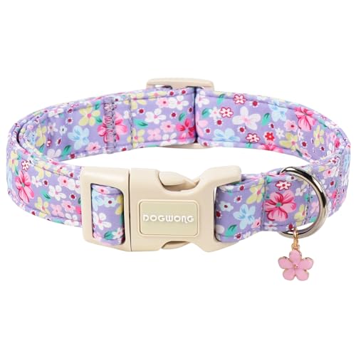 Spring Floral Dog Collar for Girl Dogs- Lavender Purple Flower Female Dog Collar Adjustable Soft Cute Dogs Collars for Small Dogs S
