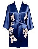 BABEYOND Kimono Robe Cover up Short Satin Floral Silky Kimono Blouse Loose Bachelorette Party Robe