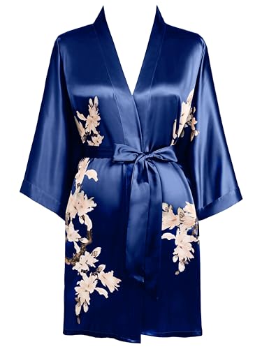 BABEYOND Kimono Robe Cover up Short Satin Floral Silky Kimono