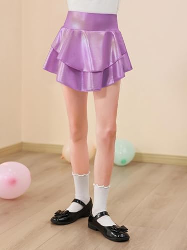 Image of Haloumoning Girls Metallic Skater Skort Kids Shiny Scooter Skirt 4-14 Years | High Waisted, Dance Skorts