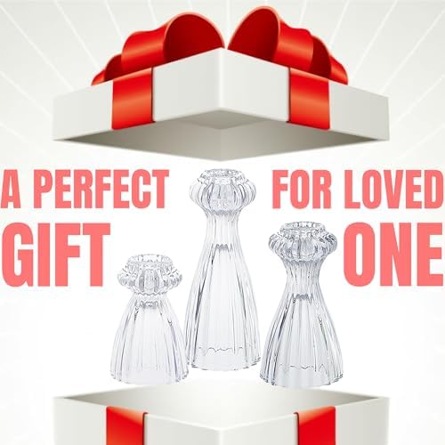 Lysenn Glass Candle Stick Holder Set of 6 – Premium Taper Candle Holders for Romantic Ambiance - Candle Sticks Holder Decor for Special Occasions - Clear