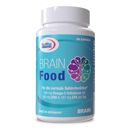 Brain Food | Mit 500 mg Omega-3 Fettsäuren pro Kapsel | Für eine normale Gehirnfunktion | EuRho® Vital | 60 Kapseln für 2 Mon