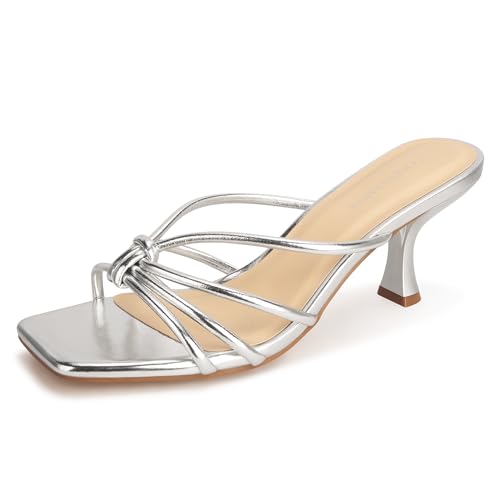 Image of Women's Strappy Square Open Toe Kitten Heels Sandals Knotted Design Summer Fashion Slip On Mule Style