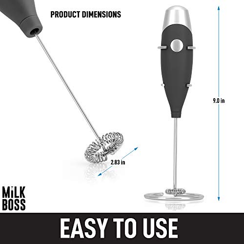 Milk Boss Mighty Milk Frother Handheld Whisk Mixer - Coffee Frother Electric Handheld Foam Maker & Frother For Coffee - Portable Electric Whisk With 16-Piece Stencils For Lattes, Matcha & More (Black) #TOP7