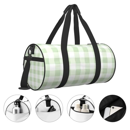Large Duffle Bag for Travel - Pistachio Green Checkboard A Gym Bag for Women Men, Foldable Travel Bags for Women Men with Zippered Multiple Pockets4