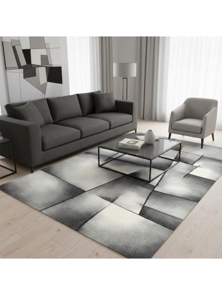 Tapis moderne géométrique anthracite 160x230 cm pour salon contemporain