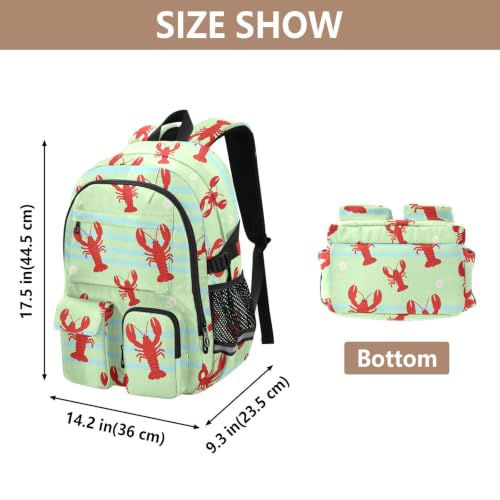 Mochila para laptop resistente con estampado divertido de rayas y langosta 3