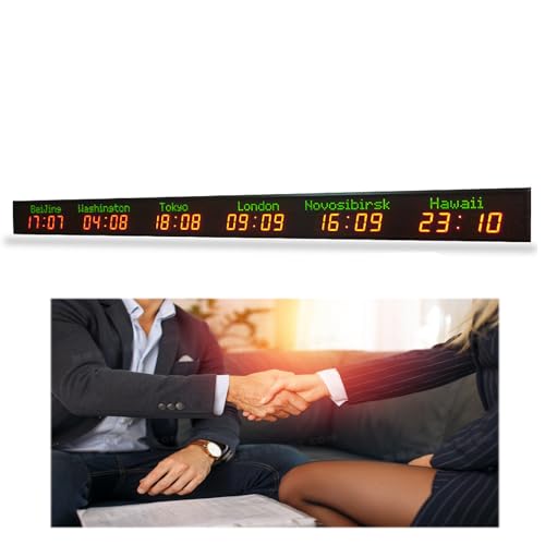 Orologio Mondiale A 6 Città, Orologio Digitale A 6 Fusi Orari, Regolazione della Luminosità A 5 Livelli, Calibrazione Automatica, Funzione Ora Legale, per Hotel, Aziende Multinazionali