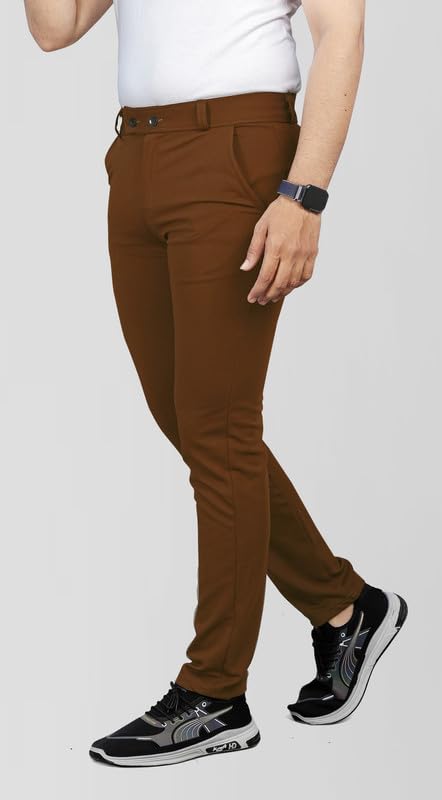 Image of MiraMichi Men's Slim Fit Formal Trousers - Crafted from Premium Lycra Blend Fabric, Solid Pattern, Ideal for Formal Occasions
