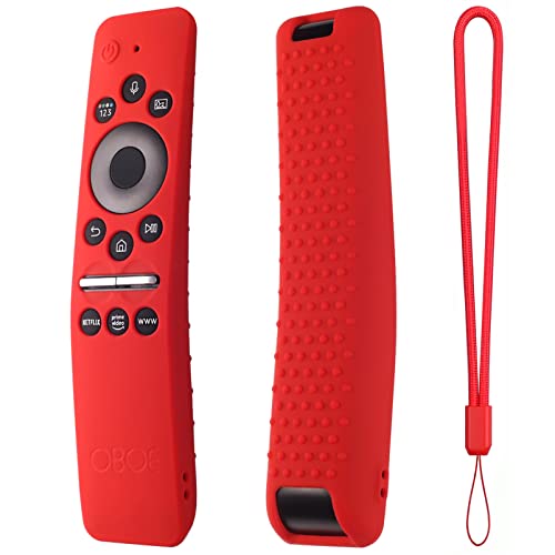 Image of Oboe Silicone Remote Case Compatible with Samsung BN59-01312A QLED 8K 4K Smart TV Remote Shockproof Protective Remote Cover with Remote Loop (Red)