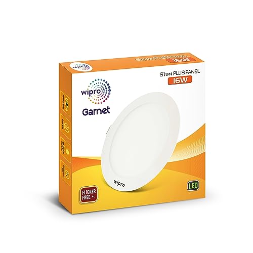 Image of wipro Garnet 16W Round LED Slim Plus Panel | Warmwhite Light(2700K)| Ultra-Slim Design | Aluminium Housing | Flicker Free Design | Recessed Down Light for False Ceiling |Cutout - 100mm |Pack of 4
