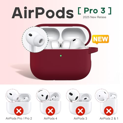 Image of R-fun for AirPods Pro 3 Case (2025), Soft Silicone Protective Case Cover Compatible with Apple AirPods Pro 3rd Generation (USB-C Cable) for Women Men with Cleaning Kit and Keychain, Wine red