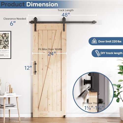 Image of EaseLife 4FT Sliding Barn Door Hardware Track Kit & Handle,Big Industrial Spoke Wheel Pulley,Wall Mount,Slide Smoothly Quietly,Easy Install,Black,48 inch Track Fit for 20-22 inch Wide Opening (No Door)