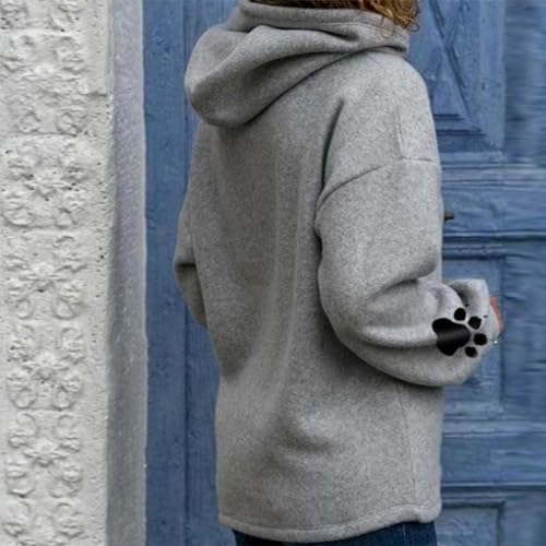 ulafbwur Flimikun Kapuzenpullover für Damen mit Hundepfotenabdruck, langärmelig, für Herbst und Winter, GRAU, Large