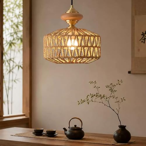 Lámpara colgante de cuerda de cáñamo para iluminar techos oscuros de comedor 2
