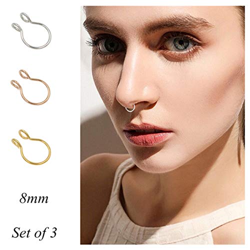 Fake Septum Hoop Nose Ring - 20g, 8mm, Clip On, Gold, Rose Gold, Silver, Non-Pierced Faux Body Piercing Jewelry2