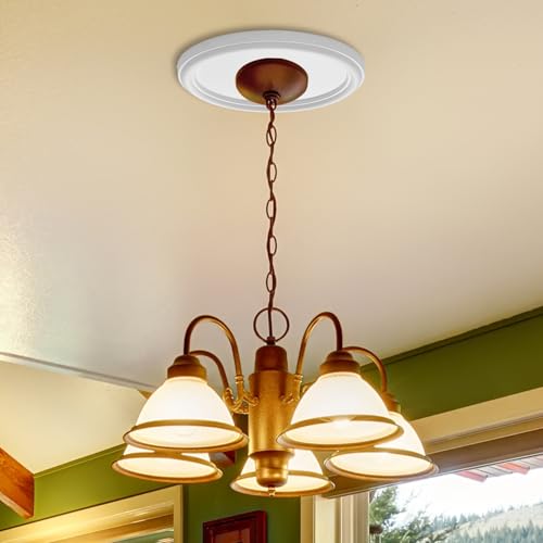 Image of White Molded PU Ceiling Medallion, 13 inch OD x 4 inch ID x 1 inch P | For Light Fixtures And Ceiling Fans, Fits Canopies Up To 10.25 inch
