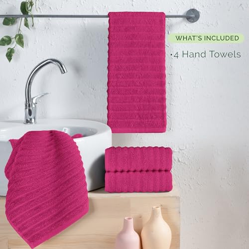 Image of Elegant Comfort Luxury 100% Turkish Cotton Corduroy Ribbed 4 Pack Hand Towel Set 16 x 28 Inch - Absorbent, Super Soft, Quick Dry, Premium Towels for Bathroom, Gym, Spa and Hotel Use, Hot Pink