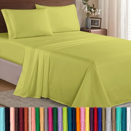 Image of Elegant Comfort Luxury 1500 Premium Hotel Quality Microfiber 4-Piece Sheet Set - Wrinkle Resistant, All Around Elastic Fitted Sheet, Deep Pocket up to 16 inch, Full, Pistachio Green