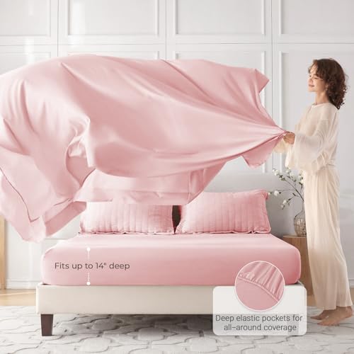 Image of MUXHOMO 7 Pieces Oversized King Comforter Set, Seersucker Bed in a Bag Oversized King Size, All Season Luxury Bedding Set with Comforter, Flat Sheet, Fitted Sheet, Pillowcases & Shams, Pink