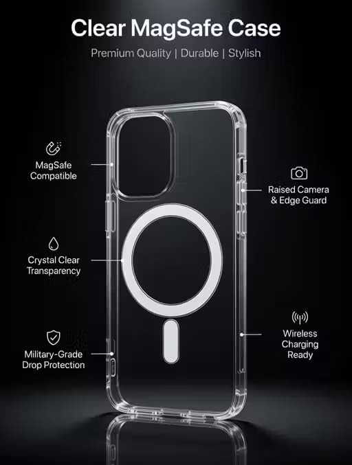 Image of mobistyle for iPhone 16 Case Clear: Magnetic Phone Cases with Camera Drop Protection Compatible with Ultra Hybrid Anti Yellowing Transparent Back Cover Cover Case (Polycarbonate, Transparent)