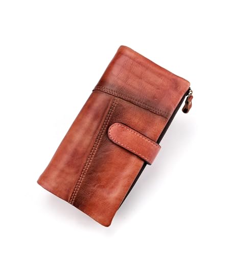 Vintage Genuine Leather Long Wallet Men Women Credit Card Holder Purse Zipper Business Moible Phone Wallet,A