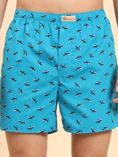 Image of B STORIES Bstories Men's Cotton Printed Boxer Shorts | Soft & Breathable Woven Cotton | Elastic Waist | Regular Fit | Comfortable Lounge & Sleepwear