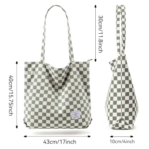 Image of KALIDI Women Corduroy Tote Bag Zipper Casual Tote's Handbag Big Capacity Shoulder Bag with Pockets