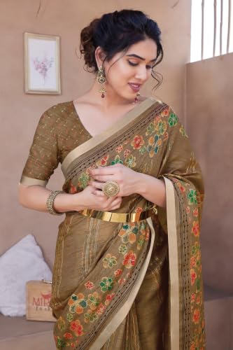 Image of MIRCHI FASHION Saree for Woman Cotton Blend Geometric Printed | Polished Professional Office Wear and Regular Daily Sari with Blouse Piece