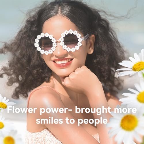Dollger Daisy Sunglasses for Women Flower Round Fashion Rave Party Disco Fun Festival Retro Sunglasses Girls Gift…2