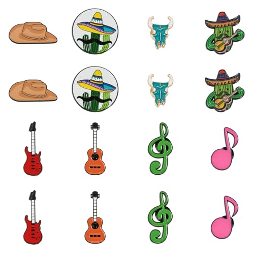Image of Cheriswelry 16Pcs Enamel Backpack Pins Set Western Cowboy Music Theme Enamel Lapel Pins Brooch Button Pin 14.5-41mm for Clothes Jacket Hat Bag Decoration