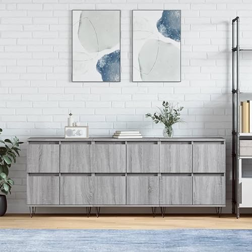 Xichuzi Aparadores 3 Piezas Madera contrachapada Gris Sonoma, Aparadores para Salon, Aparador Entrada Recibidor, Aparador Cocina, Vitrinas para Salon, Muebles Auxiliares 3190203