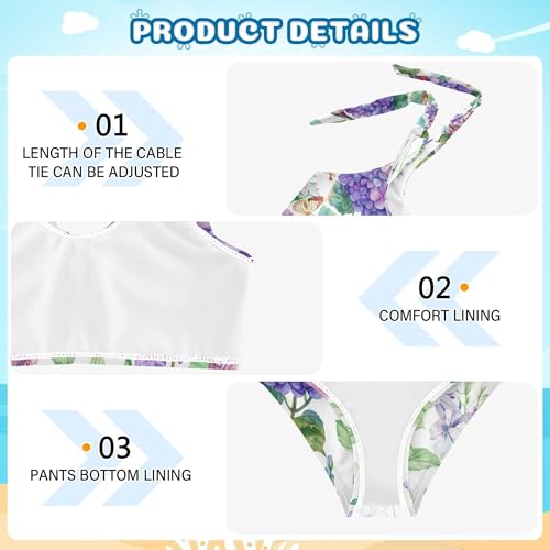 Blue Flowers Birds Butterfly Girls Bathing Suit Set High Waisted 2 Piece Swimwear Baby Girls Tankini Swimming Set 3T3