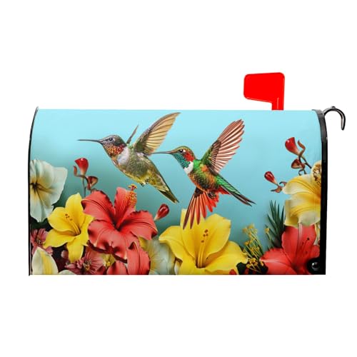 Image of Spring Summer Birds Mailbox Cover Rustic Spring Flower Mailbox Wrap Magnetic Large Size 25.5 inch x 21 inch Farmhouse Holiday Magnetic Post Letter Box Decor for Home Garden Yard