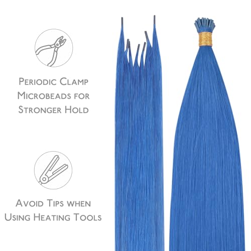 Image of WENNALIFE I Tip Hair Extensions Human Hair, 25g 25s 14 inch Blue Remy Itip Human Hair Extensions Invisible Itips Straight I Tips Fusion Extensions Real Human Hair