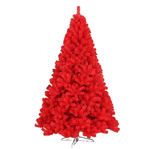 Árbol de Navidad artificial de 5 pies con bisagras y puntas de ramas gruesas, árbol de Navidad de oropel rojo brillante, árbol de abeto completo de fácil montaje para decoración de fiestas de chimenea