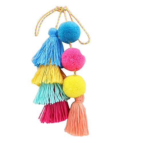 DZH Enjoy Borde hecho a mano colorido del bolso de la borla para las mujeres, borla acodada con la cadena Pom Poms llavero bolso colgante decoración