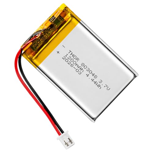 THORPOWER 2 Pack 3.7V 1200mAh 803048 Rechargeable Lipo Battery with JST PH2.0mm Connector, Lithium Polymer Battery Pack for Bluetooth Speaker, GPS, Smart Watch and Wireless Device