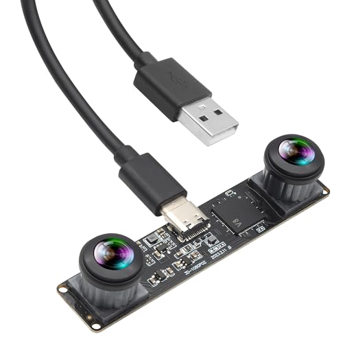 IFWATER 3D Stereo USB Camera 1080P 60fps High Speed Webcam with 180 Degree Fisheye Synchronization Dual Lens 4MP VR Camera Plug and Play for Face Recognition QR Codes Scanning and Industrial Security
