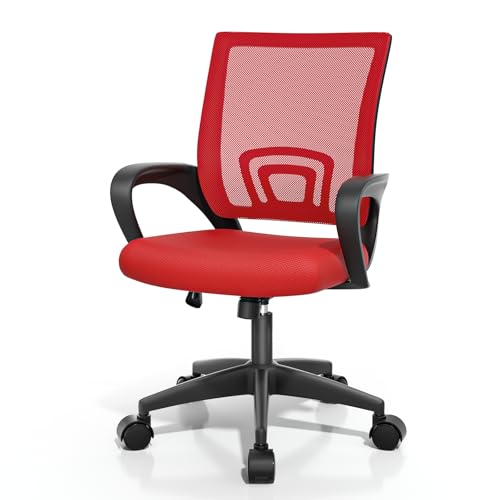 Magshion Ergonomic Office Desk Chair Mid-Back Mesh Computer Chair Swivel Chair with Breathable Backrest & Lumbar Support Adjustable Height for Gaming Work Study 300 Lbs Capacity Red